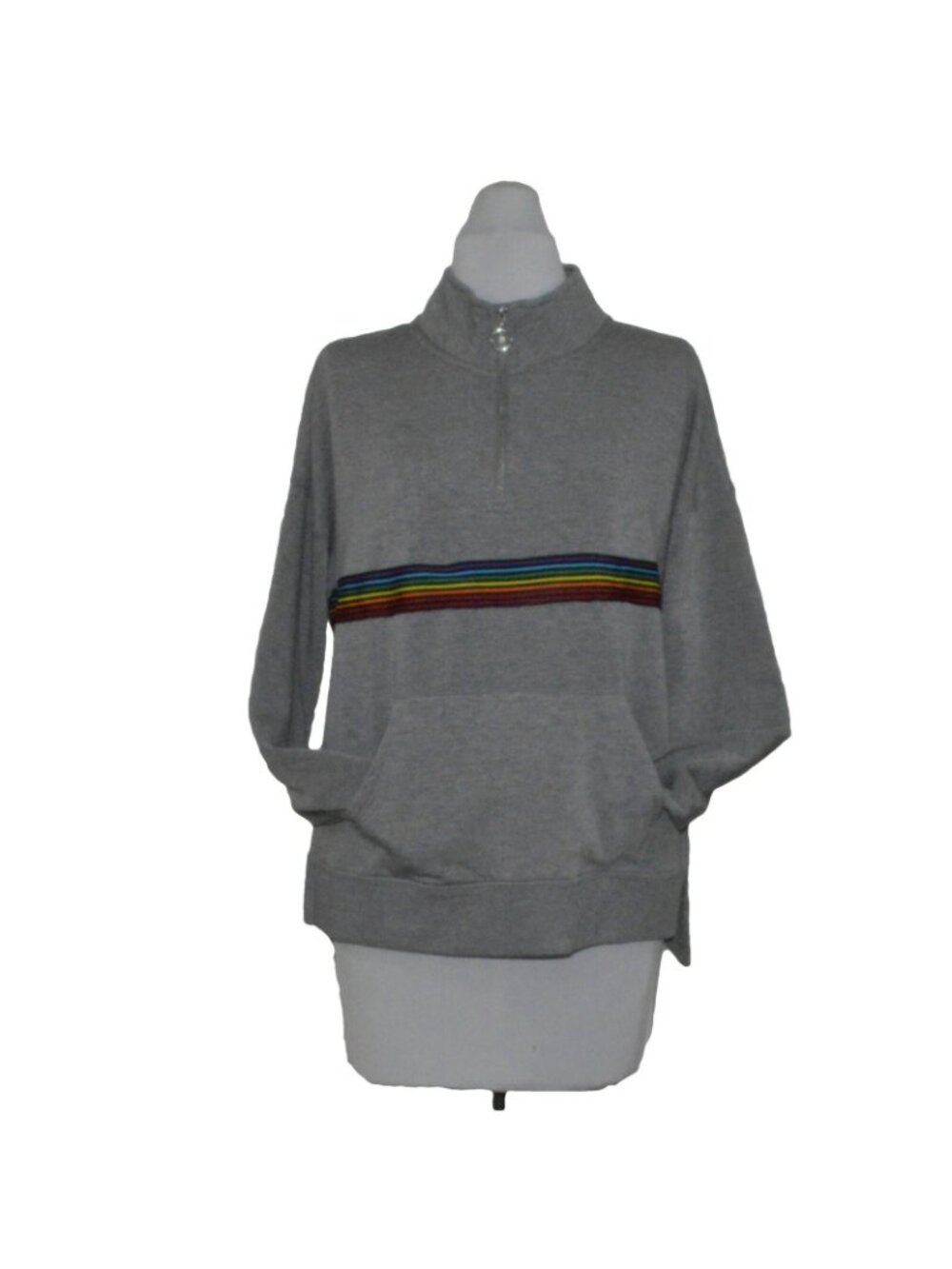 Olive + Oak NWT Womens M Gray Quarter Zip Sweatshirt Rainbow Stripe Gorpcore - Picture 2 of 8